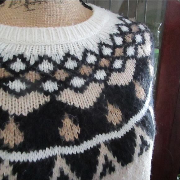 Anne Taylor Cream & Beige Icelandic Fair Isle Sweater Size MP Chunky Coastalchic - Picture 7 of 17